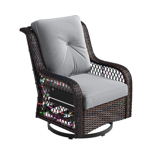 Outdoor Swivel Rocker Chair, High Back Wicker Patio Glider with LED Light, Rattan Swivel Rocking Chair with Tempered Glass Table for Porch, Balcony - Image 6