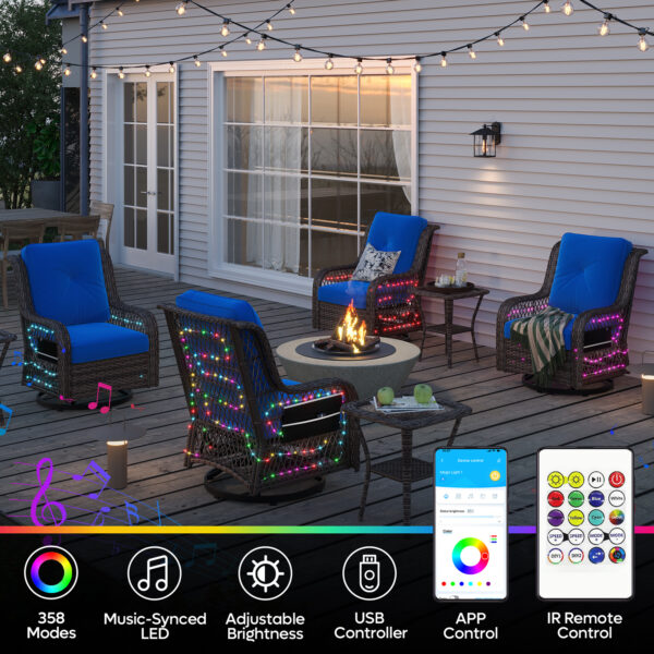 Outdoor Swivel Rocker Chair, High Back Wicker Patio Glider with LED Light, Rattan Swivel Rocking Chair with Tempered Glass Table for Porch, Balcony - Image 7