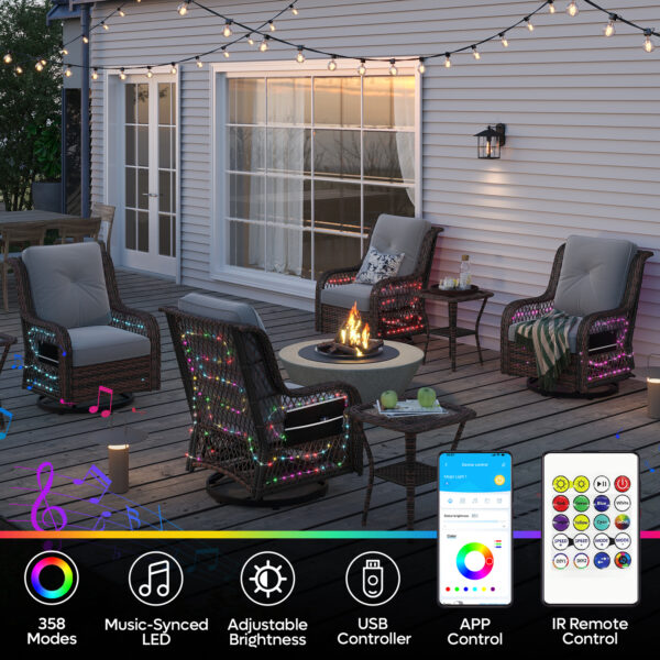 Outdoor Swivel Rocker Chair, High Back Wicker Patio Glider with LED Light, Rattan Swivel Rocking Chair with Tempered Glass Table for Porch, Balcony - Image 12