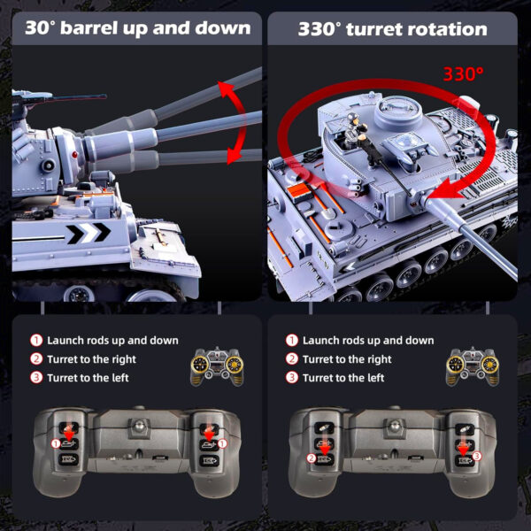 German Heavy Tank Grey Panzer, 1/18 RTR RC Armored Fighting Vehicle, Airsoft BB Battle, Smoke Sound Light Recoil, 2.4Ghz Vibration Controller, Military Model Panzer Classic Collection - Image 3