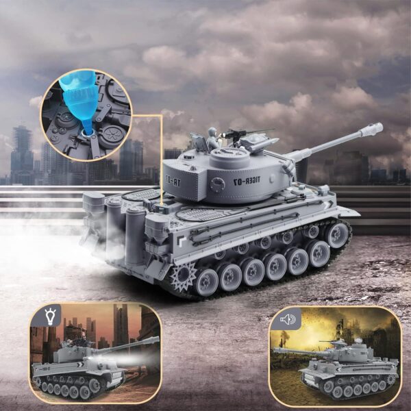German Heavy Tank Grey Panzer, 1/18 RTR RC Armored Fighting Vehicle, Airsoft BB Battle, Smoke Sound Light Recoil, 2.4Ghz Vibration Controller, Military Model Panzer Classic Collection - Image 6