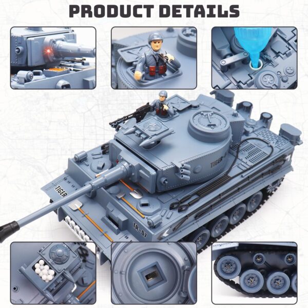 German Heavy Tank Grey Panzer, 1/18 RTR RC Armored Fighting Vehicle, Airsoft BB Battle, Smoke Sound Light Recoil, 2.4Ghz Vibration Controller, Military Model Panzer Classic Collection - Image 5
