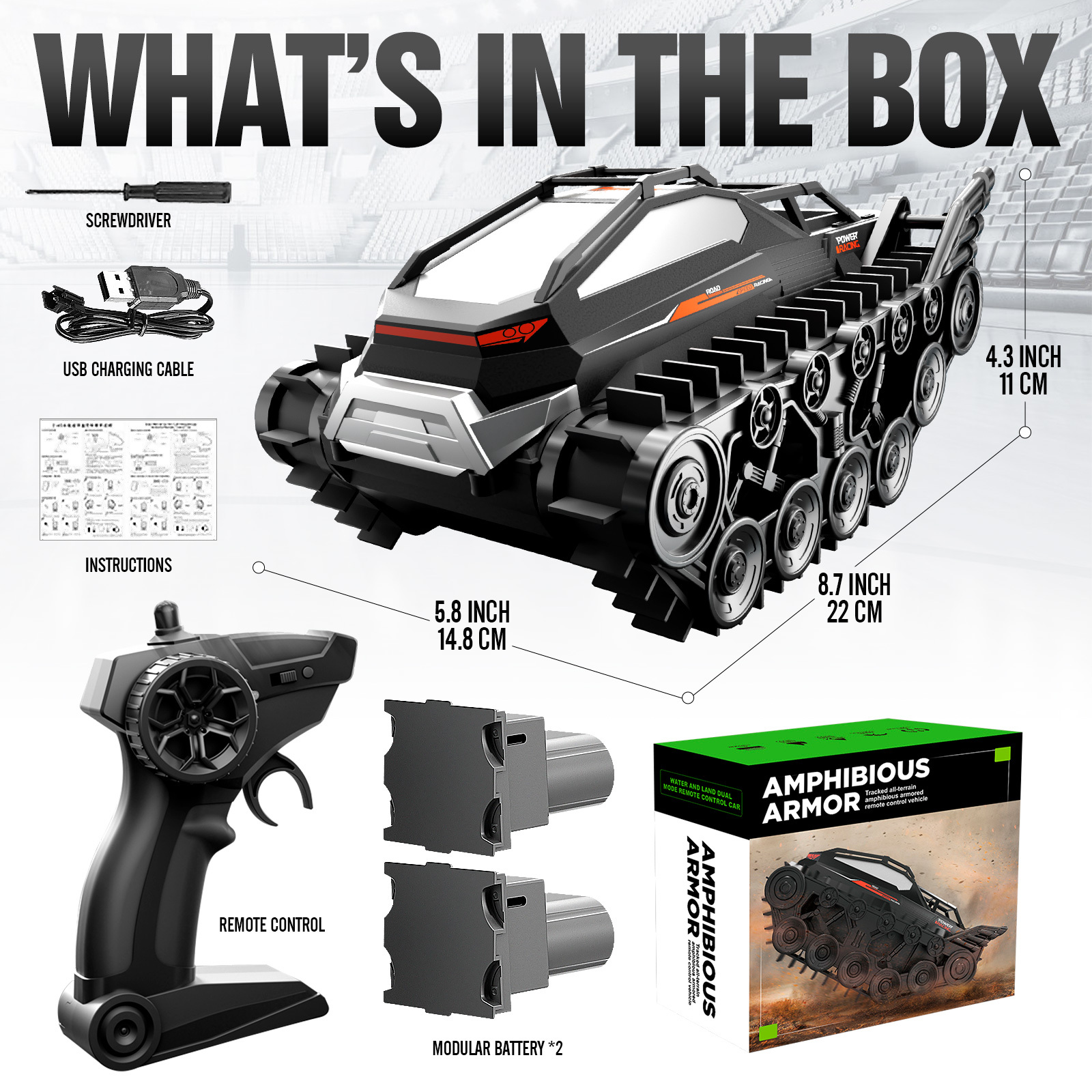 Two Batteries, Amphibious Remote-controlled Tank with Water Proof Design, High Horsepower Off-road Vehicle, Children's Boy Toy, RC High Horsepower Drift Climbing Car, Gift for kids - Image 3