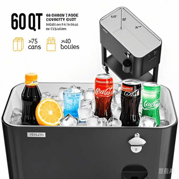 VINGLI Patio Cooler, Rolling Ice Chest on Wheels, Portable Patio Party Bar Drink Cooler Cart, with Shelf, Beverage Pool with Bottle Opener,Water Pipe - Image 6