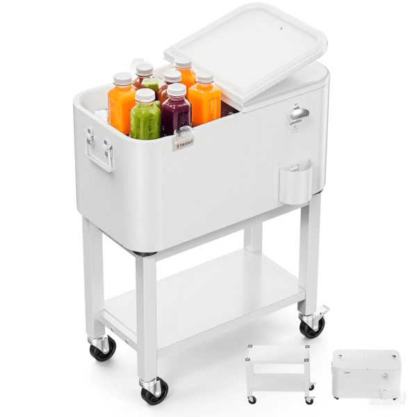 VINGLI Patio Cooler, Rolling Ice Chest on Wheels, Portable Patio Party Bar Drink Cooler Cart, with Shelf, Beverage Pool with Bottle Opener,Water Pipe - Image 5