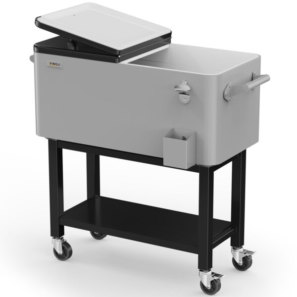 VINGLI Patio Cooler, Rolling Ice Chest on Wheels, Portable Patio Party Bar Drink Cooler Cart, with Shelf, Beverage Pool with Bottle Opener,Water Pipe - Image 7
