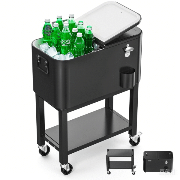 VINGLI Patio Cooler, Rolling Ice Chest on Wheels, Portable Patio Party Bar Drink Cooler Cart, with Shelf, Beverage Pool with Bottle Opener,Water Pipe - Image 3