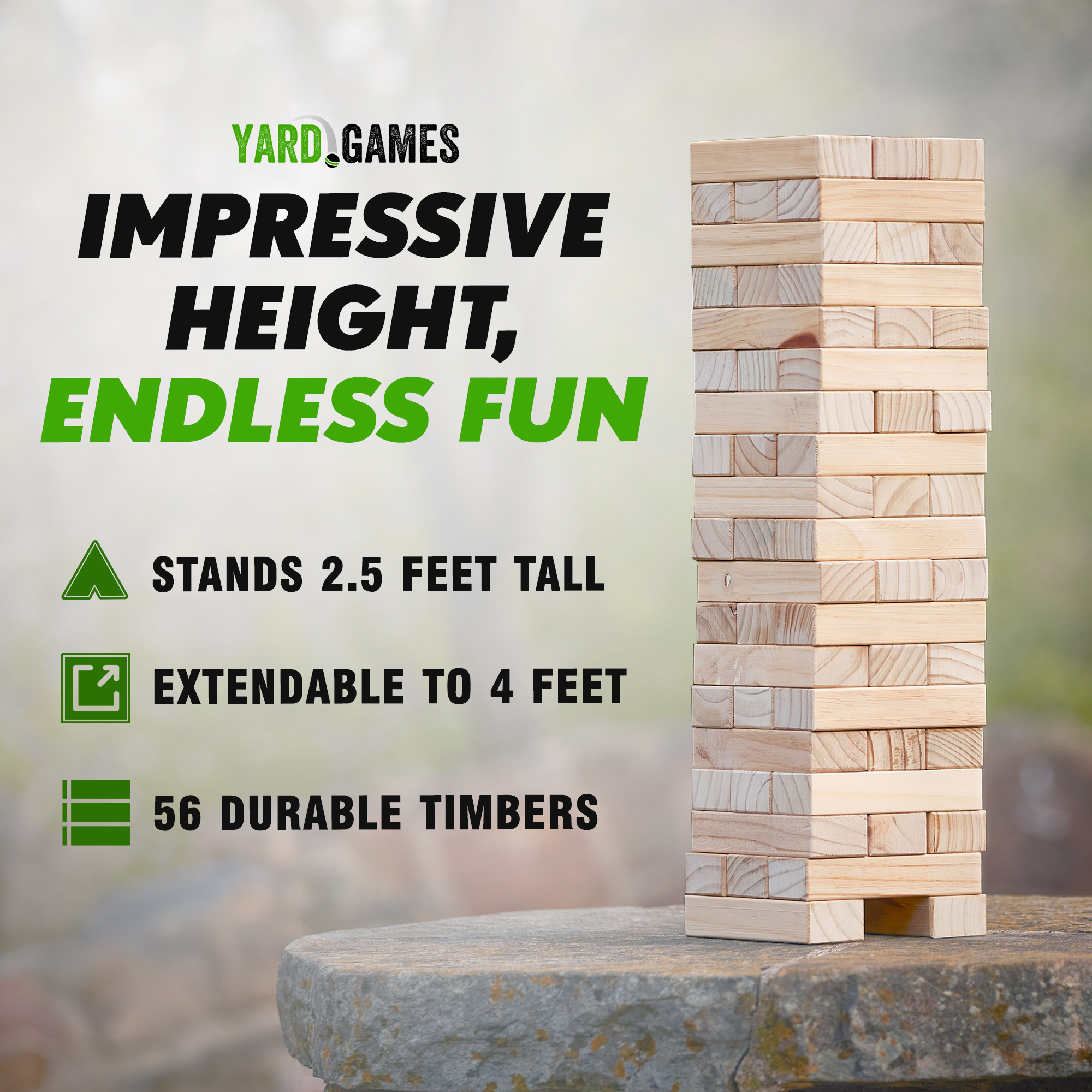 Yard Games Giant Tumbling Timbers Wood Stacking Party Tailgate Backyard Game Indoor Outdoor with Carrying Case for Kids Adults, 30 Inch, Natural - Image 2