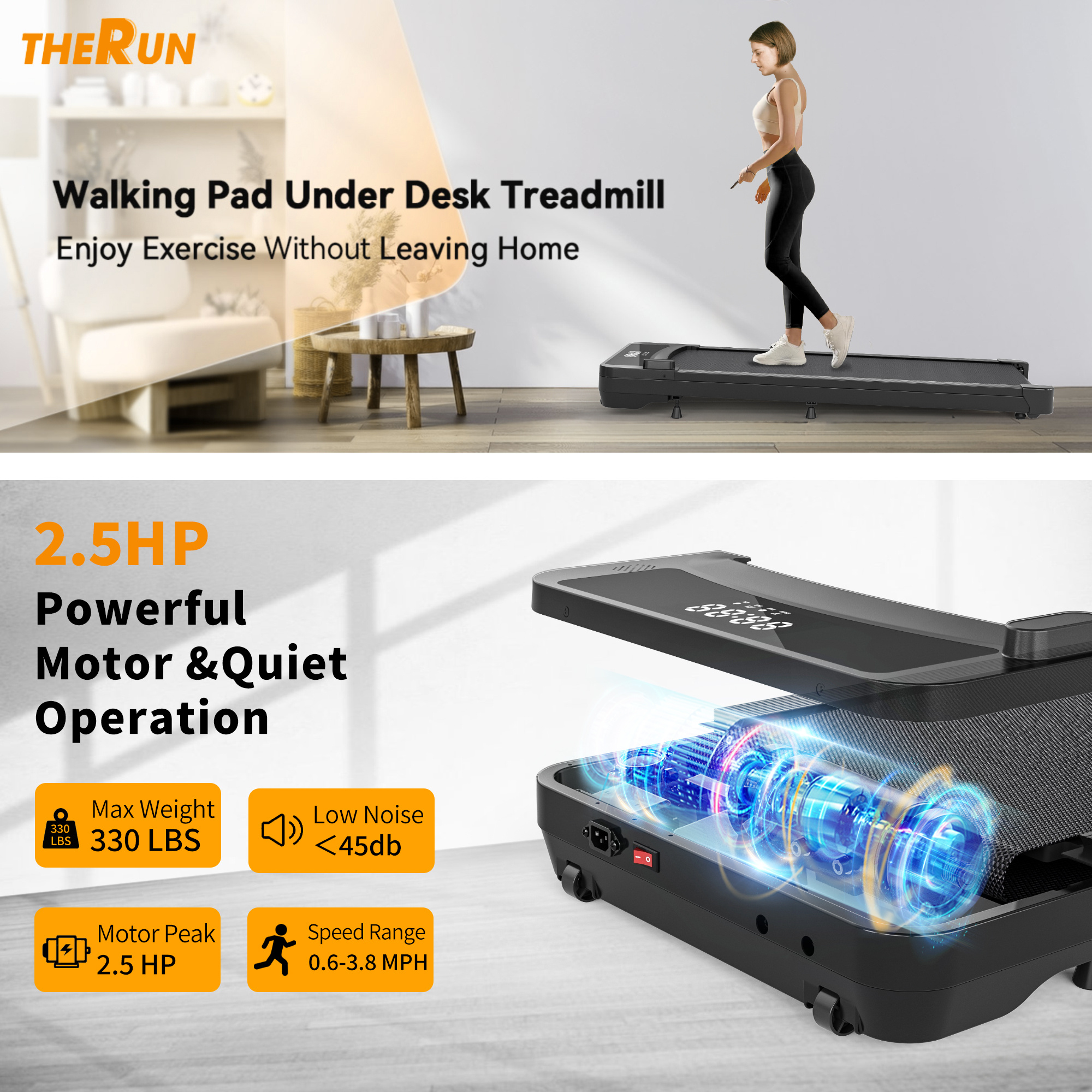Treadmills, 3 in 1 Portable Treadmill and Walking Pad, with Incline for Home/Office, Remote Control and LED Display - Image 11