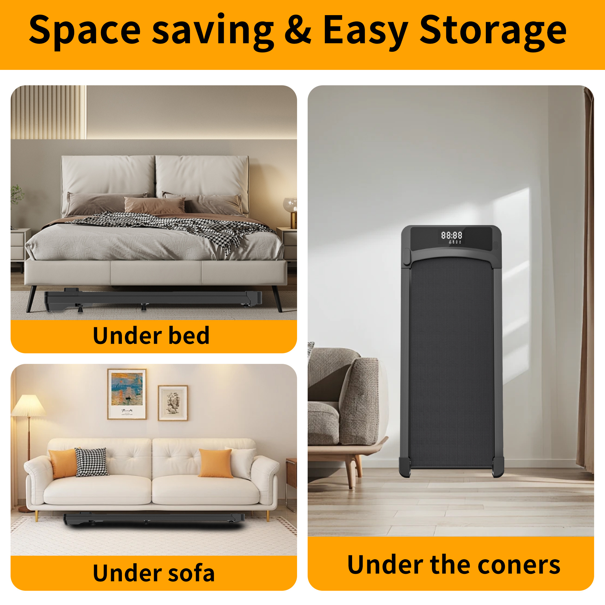 Treadmills, 3 in 1 Portable Treadmill and Walking Pad, with Incline for Home/Office, Remote Control and LED Display - Image 6