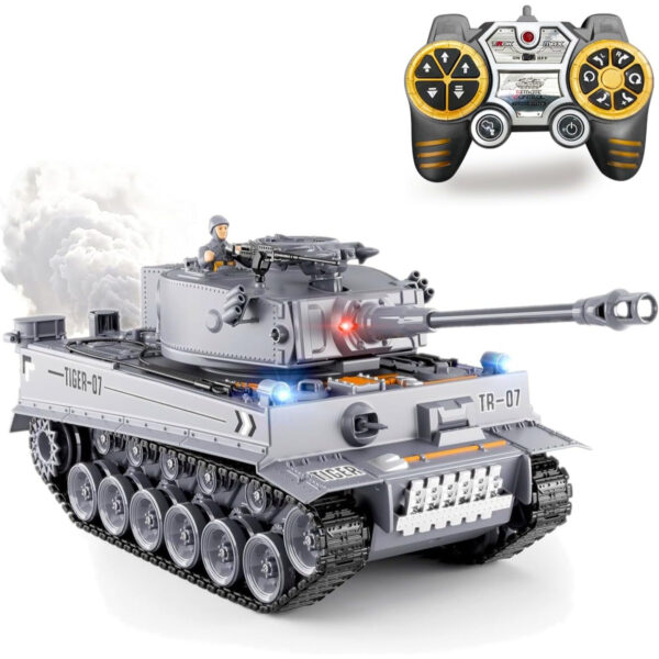 German Heavy Tank Grey Panzer, 1/18 RTR RC Armored Fighting Vehicle, Airsoft BB Battle, Smoke Sound Light Recoil, 2.4Ghz Vibration Controller, Military Model Panzer Classic Collection