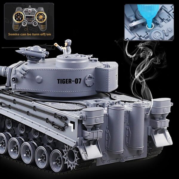 German Heavy Tank Grey Panzer, 1/18 RTR RC Armored Fighting Vehicle, Airsoft BB Battle, Smoke Sound Light Recoil, 2.4Ghz Vibration Controller, Military Model Panzer Classic Collection - Image 2