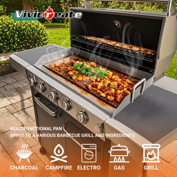 Vivicreate 31" x 17" Flat Top Griddle for Gas Grill & Camping – Stainless Steel BBQ Griddle Plate with Nonstick Surface – Outdoor Cooking for Charcoal, Tailgating, Parties - Image 5