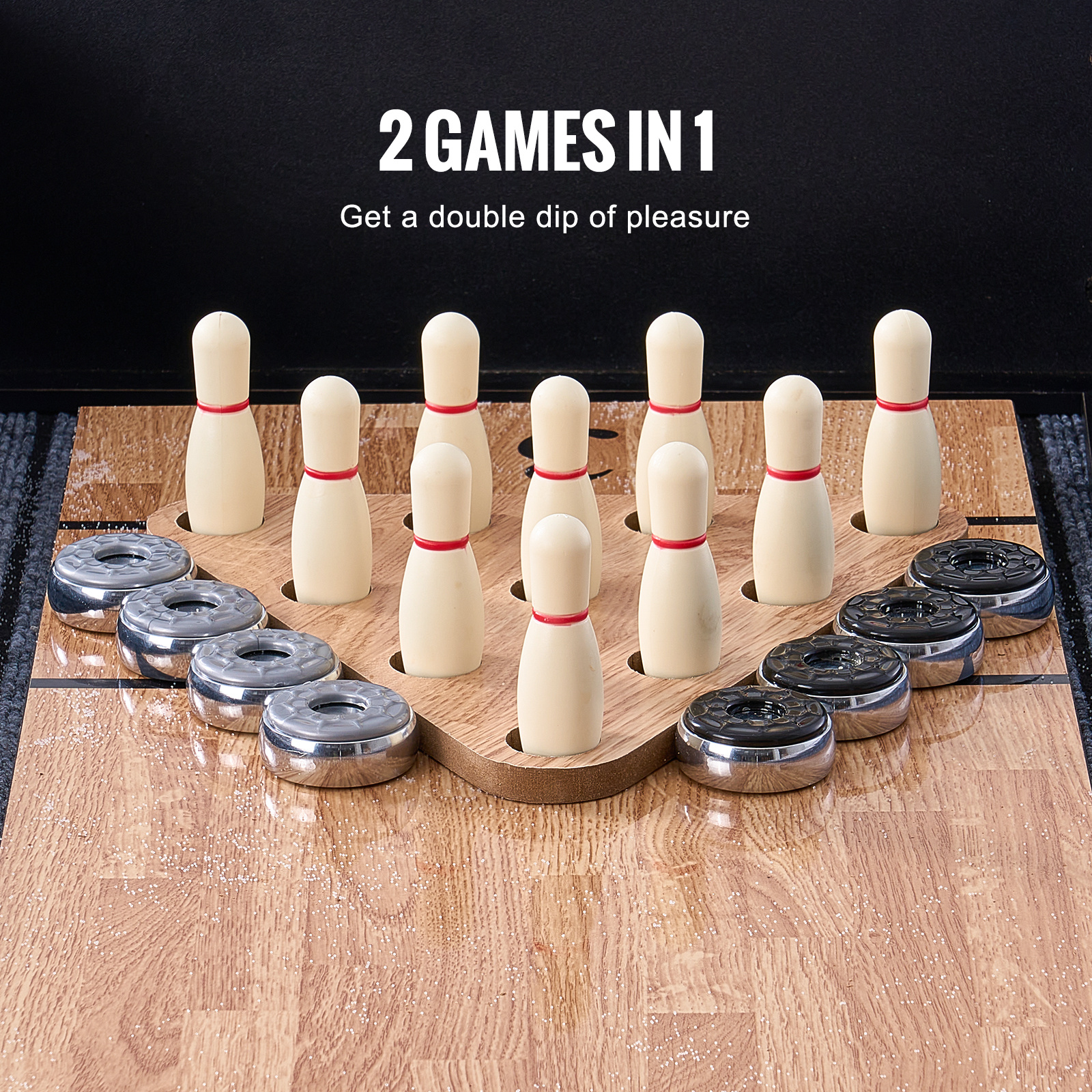 VEVOR 9 ft LED Shuffleboard Table 2 in 1 Shuffleboard and Bowling Combo Game Set - Image 7