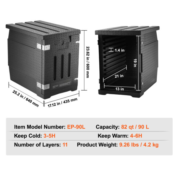VEVOR Insulated Food Pan Carrier, 82 Qt Hot Box for Catering, LLDPE Food Box Carrier with Double Buckles, Front Loading Food Warmer for Restaurant, Canteen, etc. - Image 8