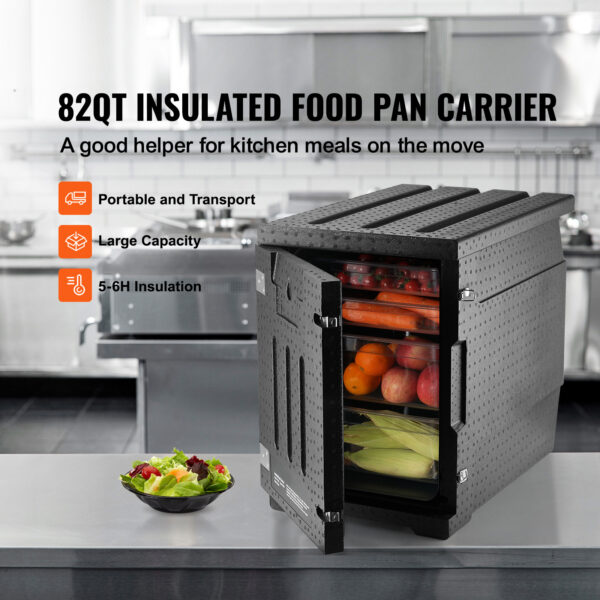 VEVOR Insulated Food Pan Carrier, 82 Qt Hot Box for Catering, LLDPE Food Box Carrier with Double Buckles, Front Loading Food Warmer for Restaurant, Canteen, etc. - Image 2