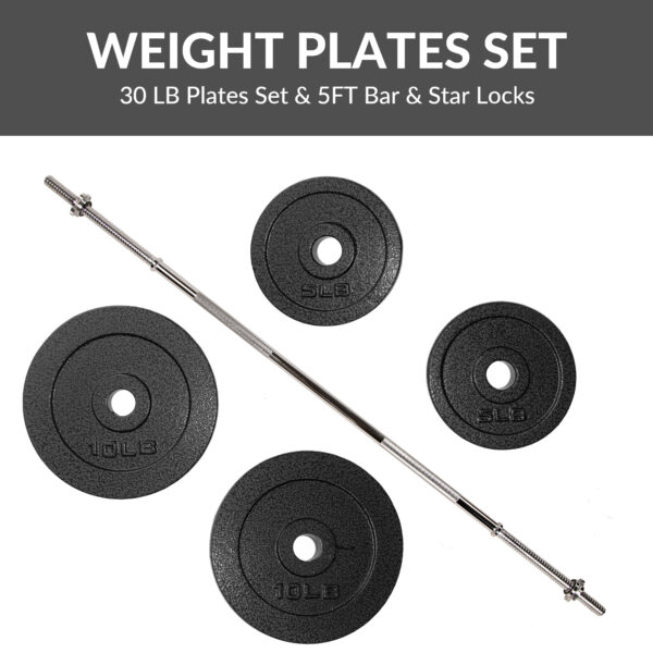 Adjustable 1-Inch Cast Iron Weight Plate Set with 5FT Barbell and Star Locks – Home Gym Fitness Barbell Set for Strength Training, Multiple Weight Options - Image 12