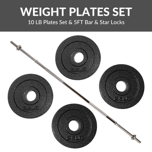 Adjustable 1-Inch Cast Iron Weight Plate Set with 5FT Barbell and Star Locks – Home Gym Fitness Barbell Set for Strength Training, Multiple Weight Options - Image 4