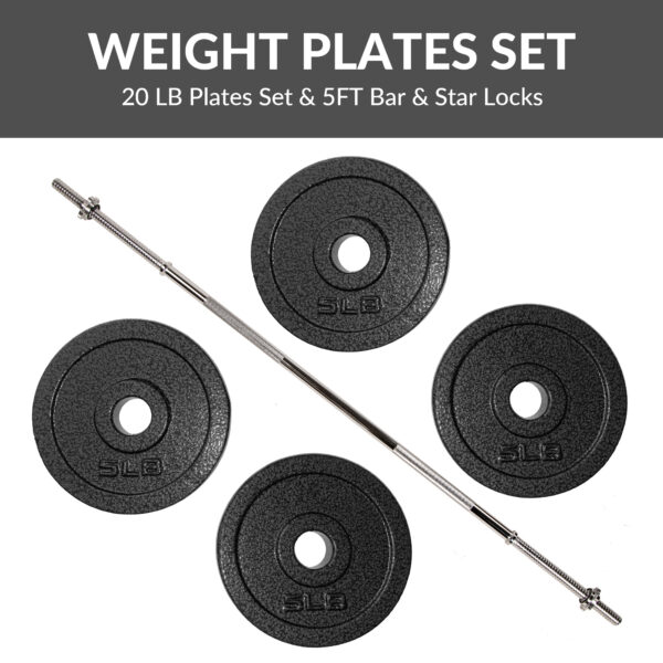 Adjustable 1-Inch Cast Iron Weight Plate Set with 5FT Barbell and Star Locks – Home Gym Fitness Barbell Set for Strength Training, Multiple Weight Options - Image 6