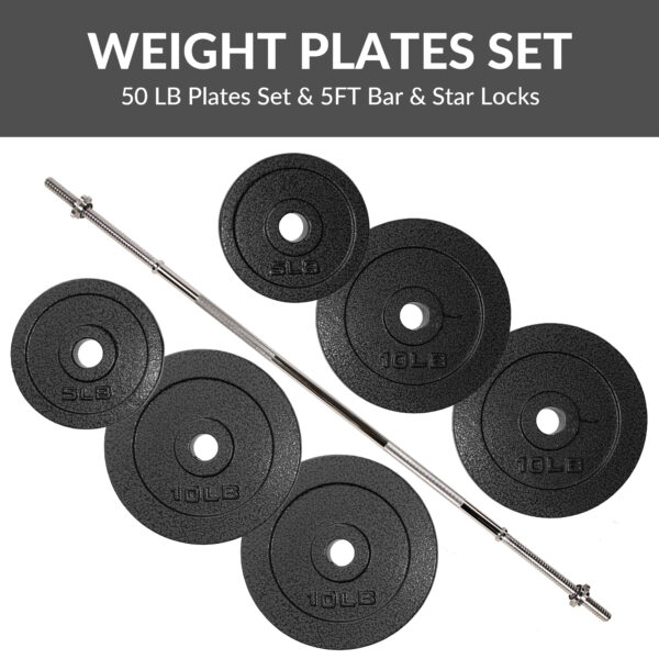 Adjustable 1-Inch Cast Iron Weight Plate Set with 5FT Barbell and Star Locks – Home Gym Fitness Barbell Set for Strength Training, Multiple Weight Options - Image 14