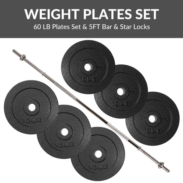 Adjustable 1-Inch Cast Iron Weight Plate Set with 5FT Barbell and Star Locks – Home Gym Fitness Barbell Set for Strength Training, Multiple Weight Options - Image 16