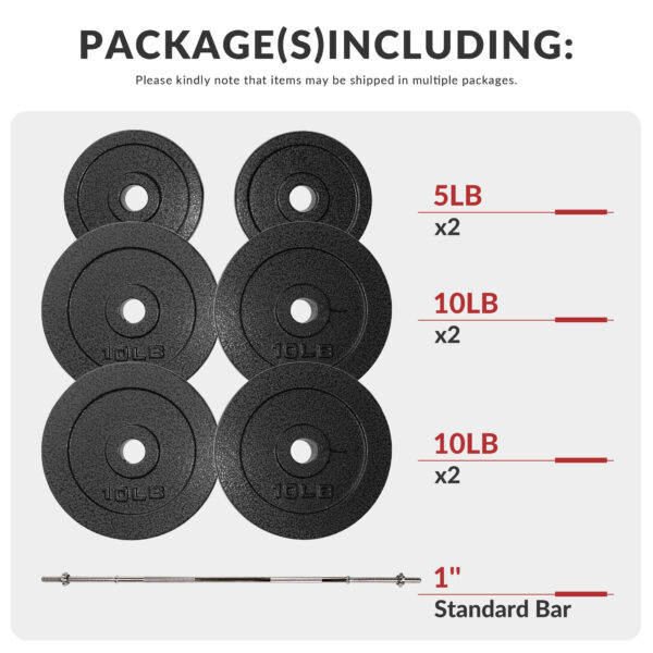 Adjustable 1-Inch Cast Iron Weight Plate Set with 5FT Barbell and Star Locks – Home Gym Fitness Barbell Set for Strength Training, Multiple Weight Options - Image 28