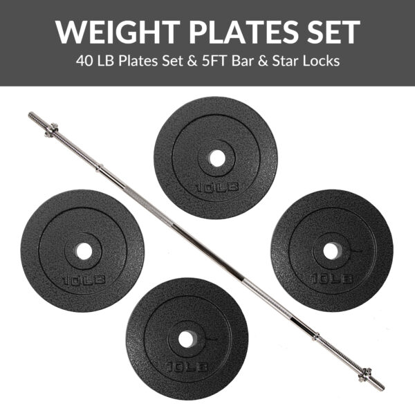 Adjustable 1-Inch Cast Iron Weight Plate Set with 5FT Barbell and Star Locks – Home Gym Fitness Barbell Set for Strength Training, Multiple Weight Options - Image 8