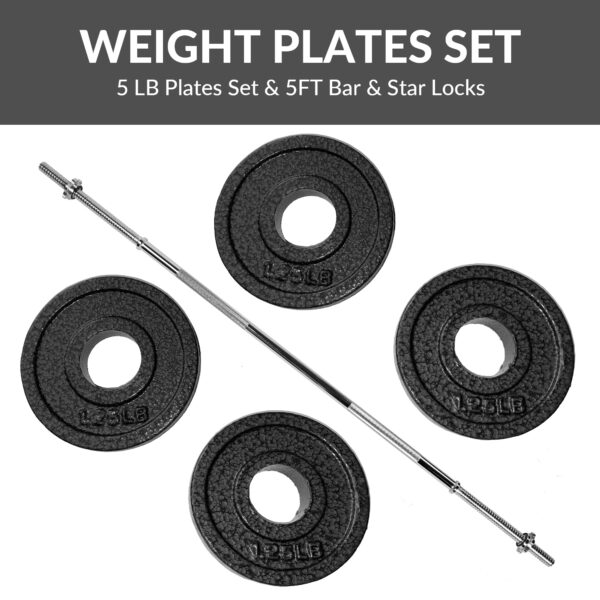Adjustable 1-Inch Cast Iron Weight Plate Set with 5FT Barbell and Star Locks – Home Gym Fitness Barbell Set for Strength Training, Multiple Weight Options