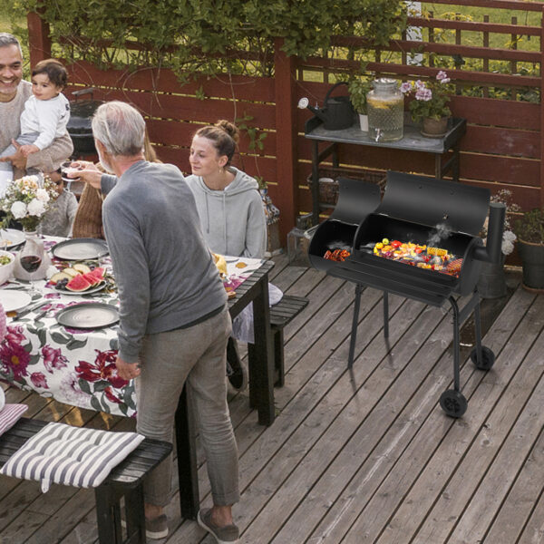 VINGLI Barrel Charcoal Grill with Offset Smoker, Large BBQ Outdoor Smoker Grill with Wheels for Party Garden Patio and Backyard Cooking - Image 6