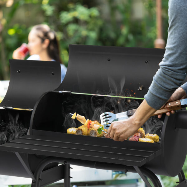 VINGLI Barrel Charcoal Grill with Offset Smoker, Large BBQ Outdoor Smoker Grill with Wheels for Party Garden Patio and Backyard Cooking - Image 3