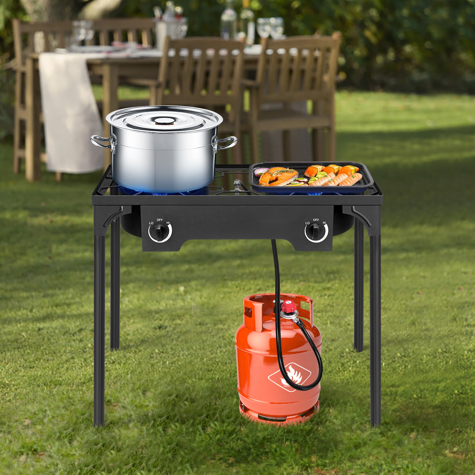 2 Burner Outdoor Propane Gas Stove 150, 000 BTU High Pressure Stand Cooker for Backyard Cooking Camping Home Brewing Canning Turkey Frying, 20 PSI Regulator - Image 3