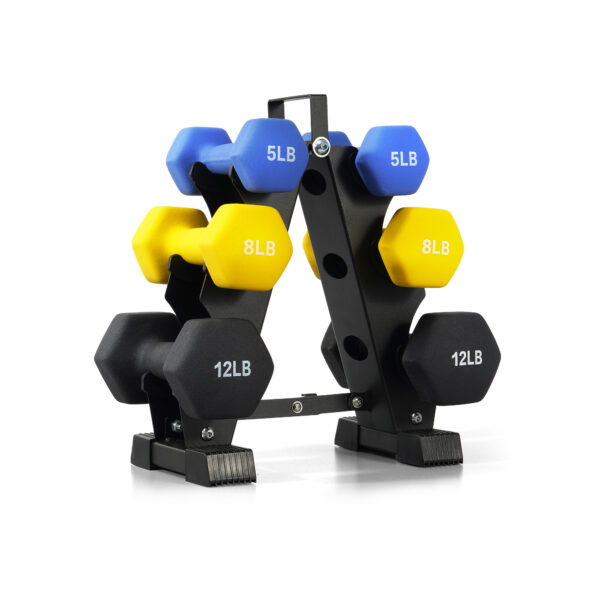 BalanceFrom Professional Fitness Dumbbell Set (2/3/5 lbs or 3/5/8 lbs optional) with storage rack - cast iron core + Neoprene non-slip coating, hexagonal anti-roll design, suitable for strength training, portable for home travel - Image 7