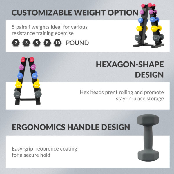 BalanceFrom Professional Fitness Dumbbell Set (2/3/5 lbs or 3/5/8 lbs optional) with storage rack - cast iron core + Neoprene non-slip coating, hexagonal anti-roll design, suitable for strength training, portable for home travel - Image 28