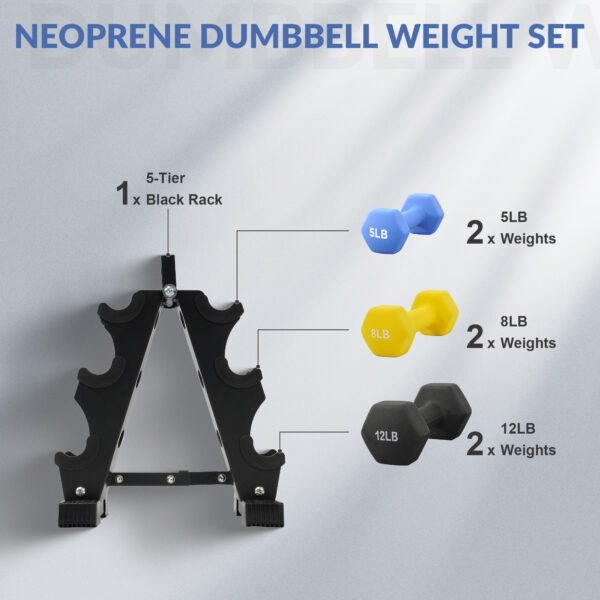 BalanceFrom Professional Fitness Dumbbell Set (2/3/5 lbs or 3/5/8 lbs optional) with storage rack - cast iron core + Neoprene non-slip coating, hexagonal anti-roll design, suitable for strength training, portable for home travel - Image 25