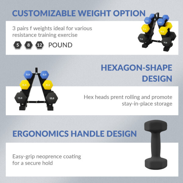 BalanceFrom Professional Fitness Dumbbell Set (2/3/5 lbs or 3/5/8 lbs optional) with storage rack - cast iron core + Neoprene non-slip coating, hexagonal anti-roll design, suitable for strength training, portable for home travel - Image 22