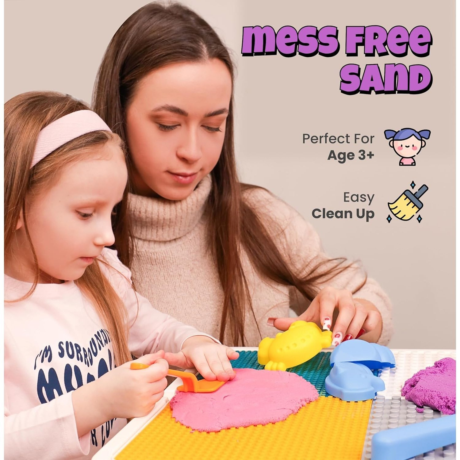 Sleepah Sensory Play Sand Set 5LB - Large Arts & Crafts Gift – No Mess Sensory Bin with Large Molds for Girls & Boys –Sandbox Activity Playsand Birthday Gift Kids 3 4 5 6 7 8 Years Indoor Outdoor Fun - Image 5