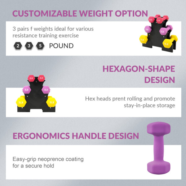 BalanceFrom Professional Fitness Dumbbell Set (2/3/5 lbs or 3/5/8 lbs optional) with storage rack - cast iron core + Neoprene non-slip coating, hexagonal anti-roll design, suitable for strength training, portable for home travel - Image 10