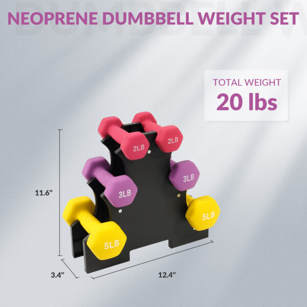 BalanceFrom Professional Fitness Dumbbell Set (2/3/5 lbs or 3/5/8 lbs optional) with storage rack - cast iron core + Neoprene non-slip coating, hexagonal anti-roll design, suitable for strength training, portable for home travel - Image 14