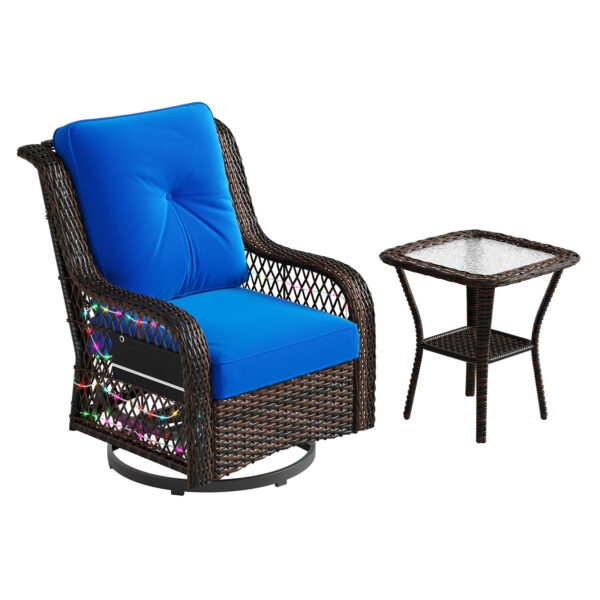 Outdoor Swivel Rocker Chair, High Back Wicker Patio Glider with LED Light, Rattan Swivel Rocking Chair with Tempered Glass Table for Porch, Balcony - Image 4