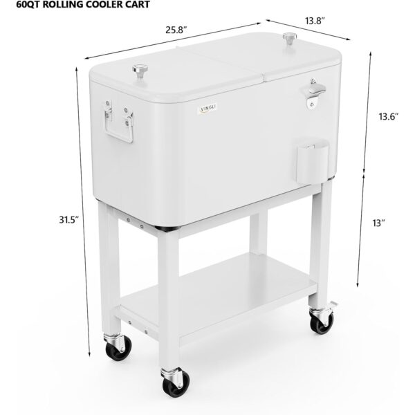 VINGLI Patio Cooler, Rolling Ice Chest on Wheels, Portable Patio Party Bar Drink Cooler Cart, with Shelf, Beverage Pool with Bottle Opener,Water Pipe - Image 14