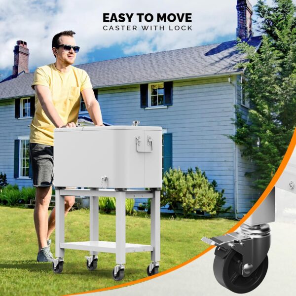 VINGLI Patio Cooler, Rolling Ice Chest on Wheels, Portable Patio Party Bar Drink Cooler Cart, with Shelf, Beverage Pool with Bottle Opener,Water Pipe - Image 13