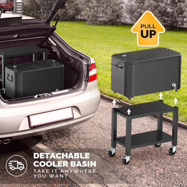 VINGLI Patio Cooler, Rolling Ice Chest on Wheels, Portable Patio Party Bar Drink Cooler Cart, with Shelf, Beverage Pool with Bottle Opener,Water Pipe - Image 2
