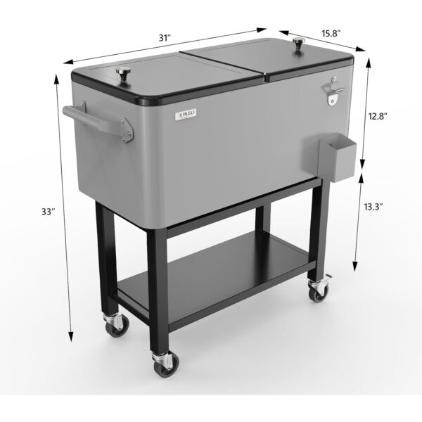 VINGLI Patio Cooler, Rolling Ice Chest on Wheels, Portable Patio Party Bar Drink Cooler Cart, with Shelf, Beverage Pool with Bottle Opener,Water Pipe - Image 18