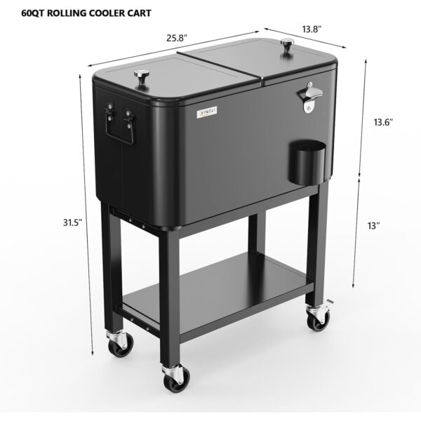 VINGLI Patio Cooler, Rolling Ice Chest on Wheels, Portable Patio Party Bar Drink Cooler Cart, with Shelf, Beverage Pool with Bottle Opener,Water Pipe - Image 9