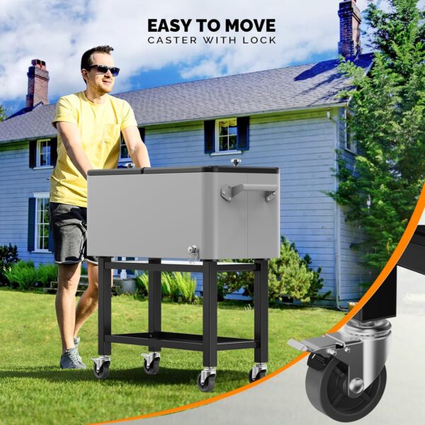 VINGLI Patio Cooler, Rolling Ice Chest on Wheels, Portable Patio Party Bar Drink Cooler Cart, with Shelf, Beverage Pool with Bottle Opener,Water Pipe - Image 17