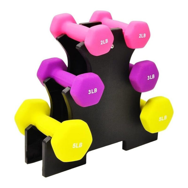BalanceFrom Professional Fitness Dumbbell Set (2/3/5 lbs or 3/5/8 lbs optional) with storage rack - cast iron core + Neoprene non-slip coating, hexagonal anti-roll design, suitable for strength training, portable for home travel