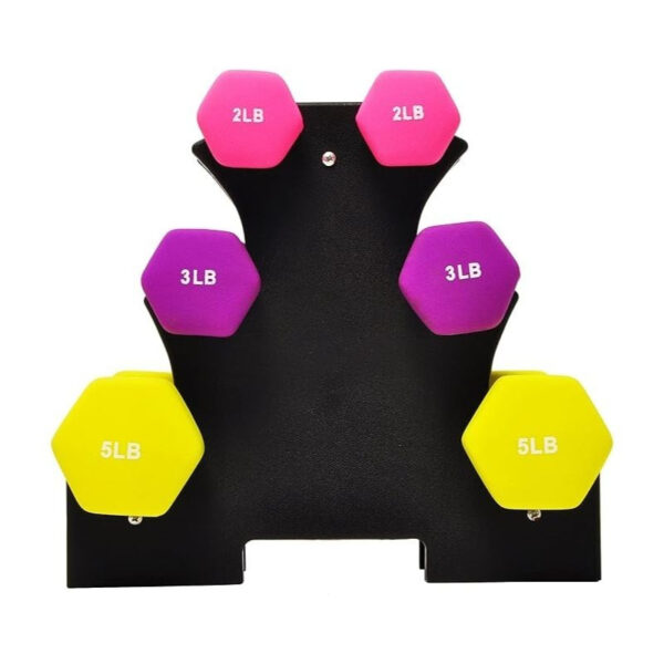 BalanceFrom Professional Fitness Dumbbell Set (2/3/5 lbs or 3/5/8 lbs optional) with storage rack - cast iron core + Neoprene non-slip coating, hexagonal anti-roll design, suitable for strength training, portable for home travel - Image 2