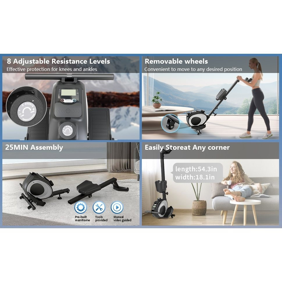 Rowing Machines,Magnetic Rowing Machine for Home Adjustable Resistance 8-Speeds, for Leg and Butt Toning,LED Display,Supports Up to 265 LBS Foldable Design for Easy Storage - Image 11