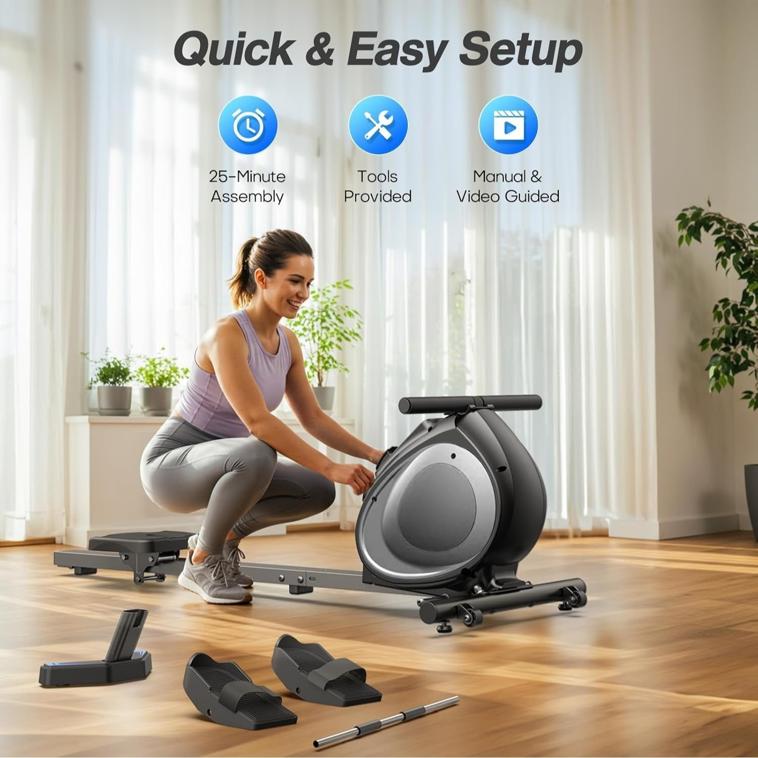 Rowing Machines,Magnetic Rowing Machine for Home Adjustable Resistance 8-Speeds, for Leg and Butt Toning,LED Display,Supports Up to 265 LBS Foldable Design for Easy Storage - Image 5