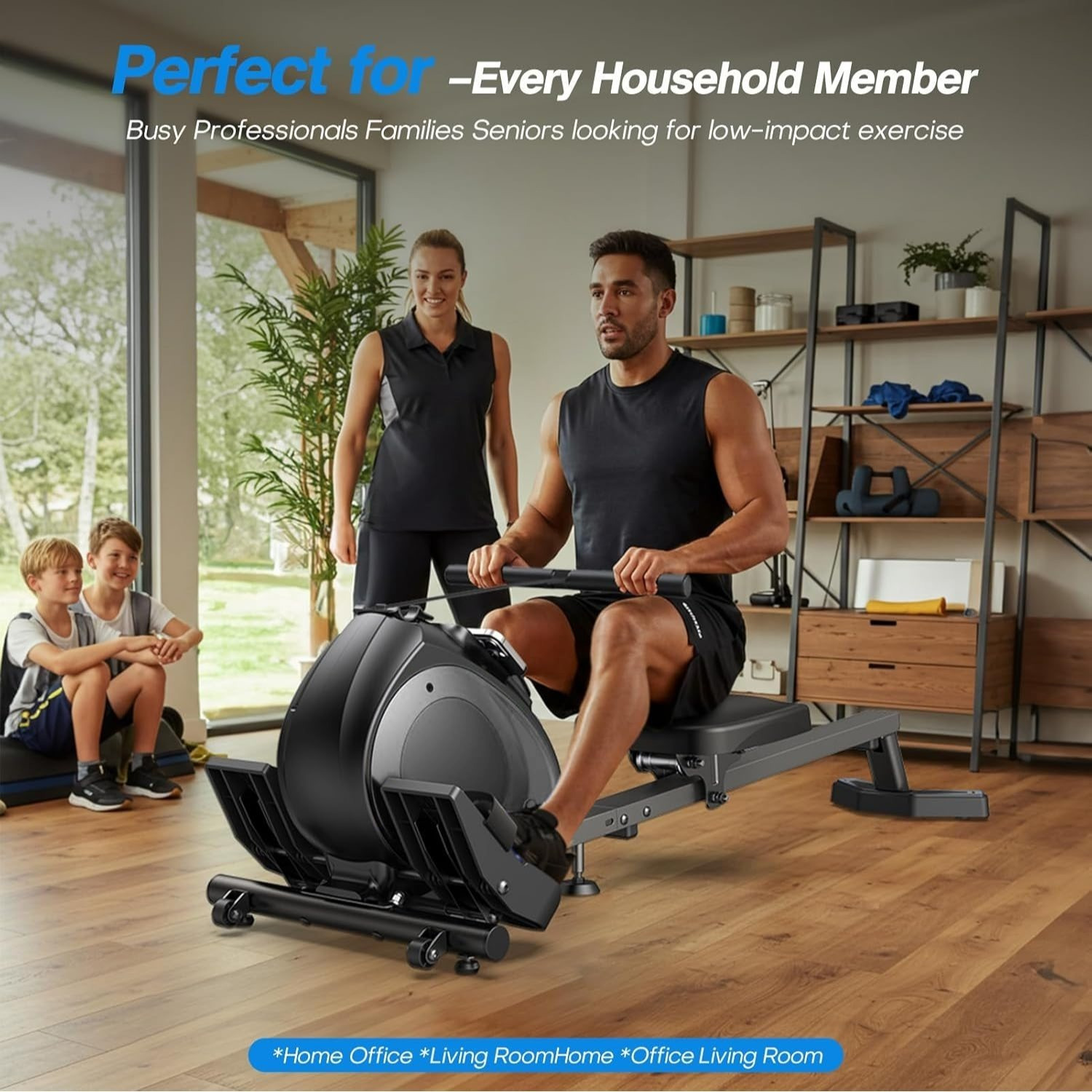 Rowing Machines,Magnetic Rowing Machine for Home Adjustable Resistance 8-Speeds, for Leg and Butt Toning,LED Display,Supports Up to 265 LBS Foldable Design for Easy Storage - Image 7